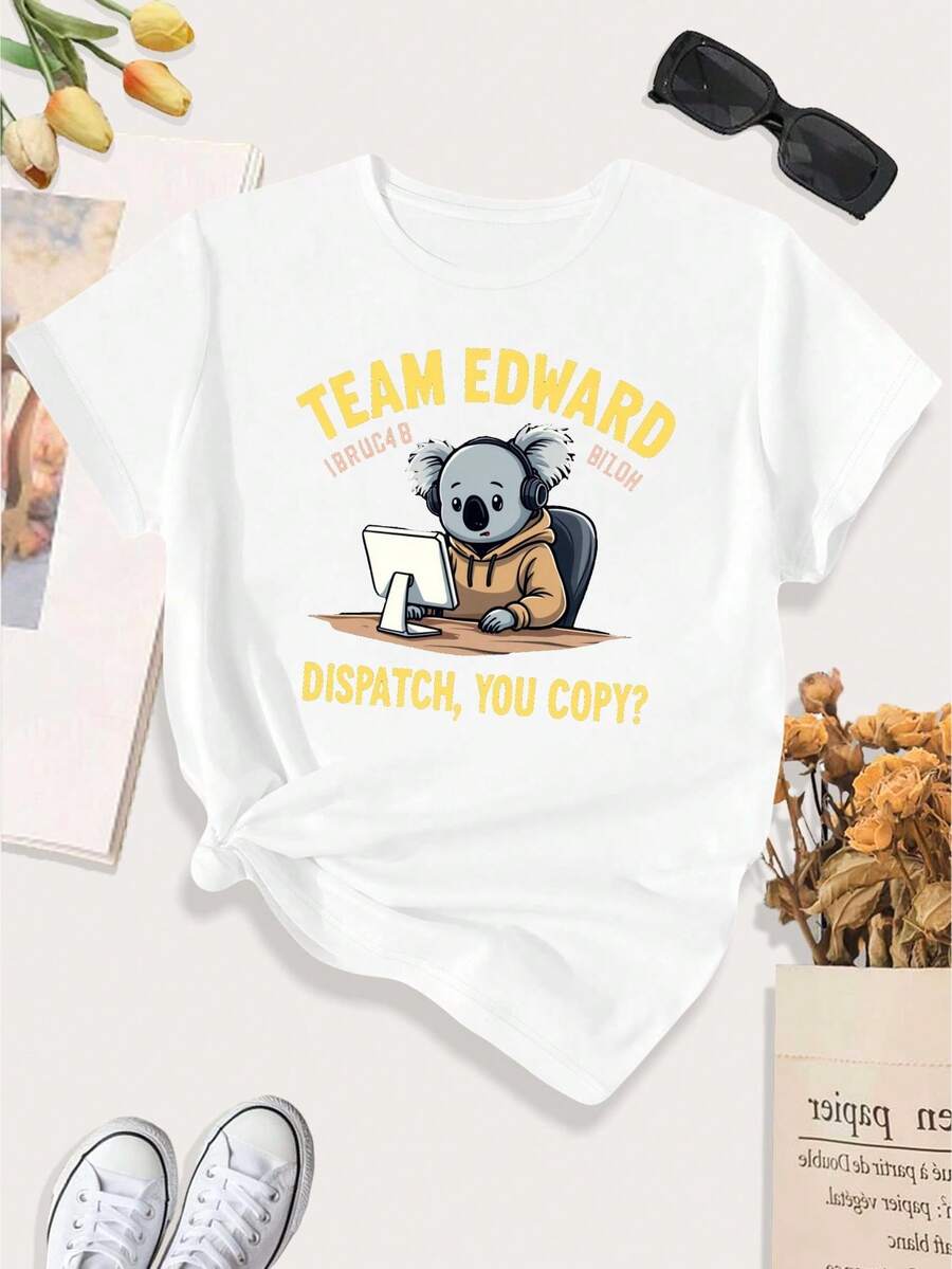 Camiseta de mujer, talla grande, estilo casual deportivo, con diseños del Equipo Edward y de canguro, perfecta para el almuerzo del viernes. - Blanco - Ver 1