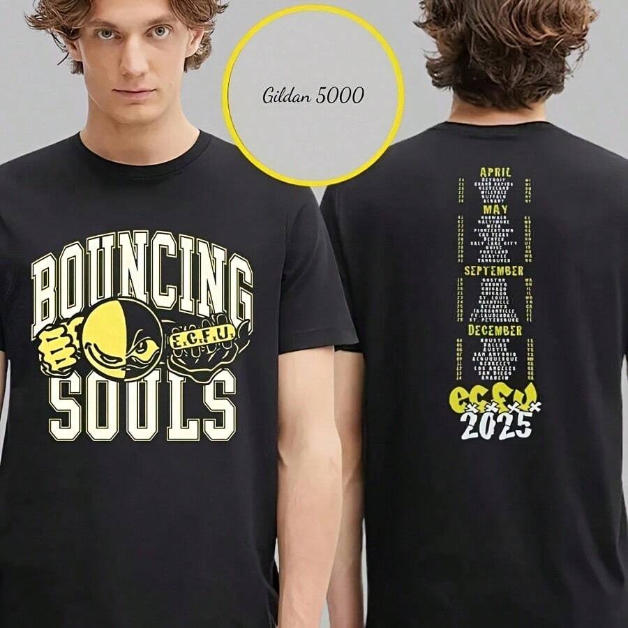 The Bouncing Souls Merch Tee ECFU Tour 2025 Schedule Two Sided Unisex T-Shirt - 黑色 - 查看 1