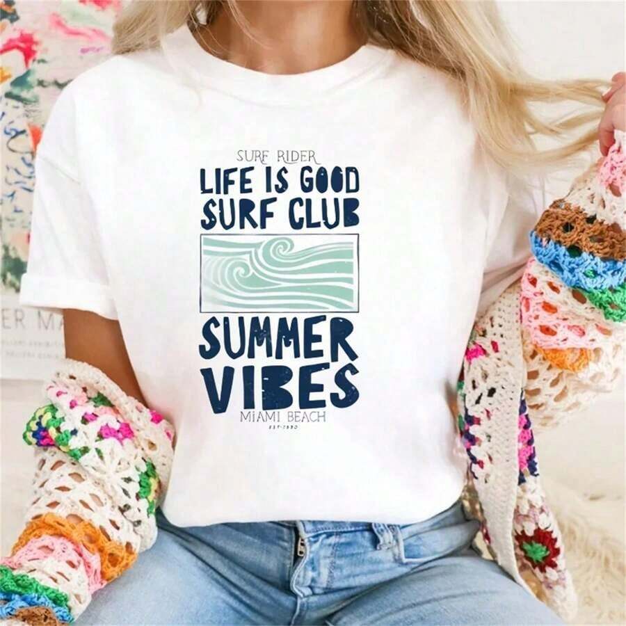 Camiseta de Mujer Estampada Estilo Cartoon 2026, Manga Corta, Harajuku, Casual, Moda Urbana, Cuello Redondo, Linda y Versátil - Blanco - Ver 1