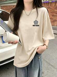 Domestic Shipping | Next-Day Delivery. 100% Cotton Women's Short-Sleeved T-Shirt. Relaxed, Casual Fit. New Summer Item. Comfortable, Breathable, And Perfect For Everyday Wear. - Màu be - Xem 1