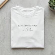 Envío local:Camiseta Oversize 100% Algodón, Diseño Minimalista Montaña Naturaleza, Estilo Casual Elegante para Mujer - Blanco - Ver 3