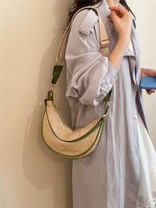 Minimalist Woven Crescent Shoulder Bag, Underarm Bag, Unisex - Green - View 4