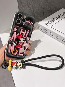 Disney Minnie Mouse Phone Case With Minnie Charm And Lanyard - Cute Minnie Protective Case With Large "Hi Minnie" Lettering And Black Background Design, Equipped With Delicate Minnie Decorative Lanyard And Beaded Bracelet For Easy Carrying, Compatible With IPhone 17, 16, 15, 14, 13, 12, 11 Pro Series, Ideal For Birthdays, Holidays, Anniversaries, Graduation Gifts, Or Any Special Occasion To Surprise Family, Friends, Classmates, And Loved Ones. - 白色 - 查看 6