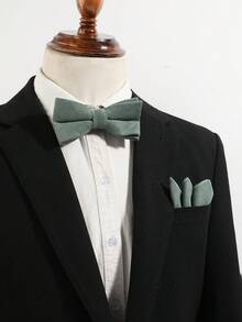 2件套男士时尚休闲百搭纯色领结和口袋巾套装，适合日常、商务、派对和宴会搭配 - 彩色 - 查看 1