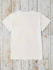 Camiseta estampada de moda casual para mujer, capa base moderna, adecuada para salidas diarias, única, para usar en todas las estaciones, ajuste cómodo, ropa casual para mujer. - Blanco - Ver 2