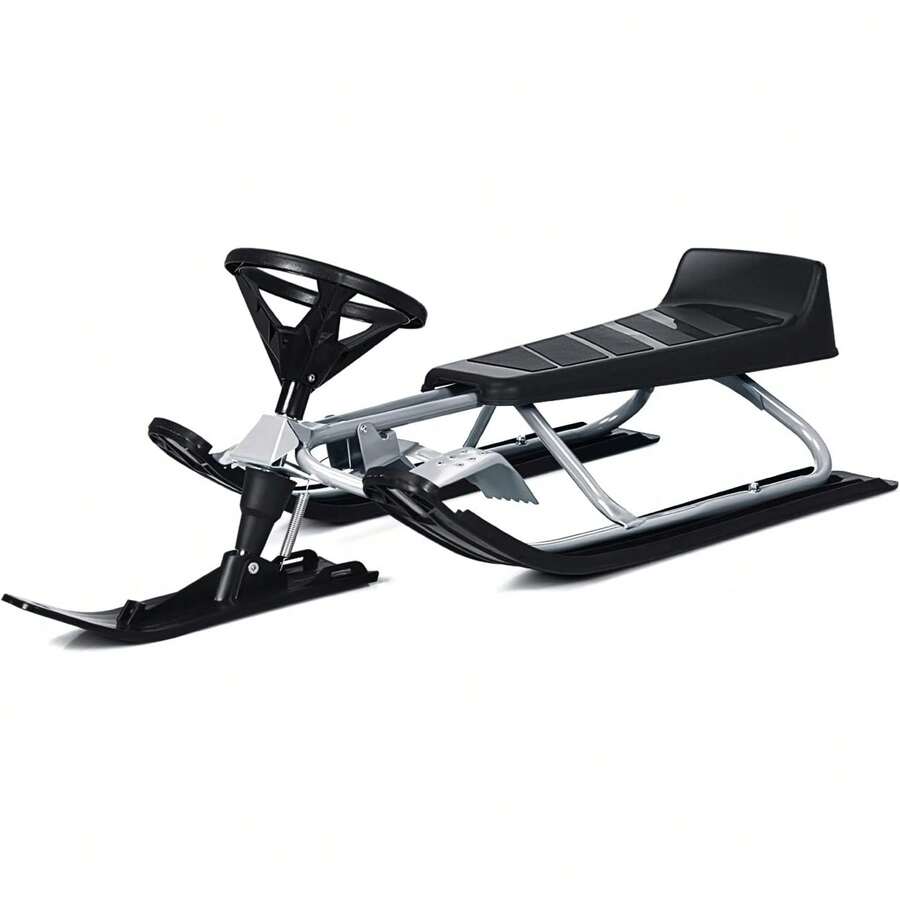 Snow Racer S, Ski S Slider Board With Steering Wheel, Twin Brakes, Retractable Pull Rope, For  Age 6 & Up, Holds Two Children Or A Teenager - Reinforced Version-gray - View 1