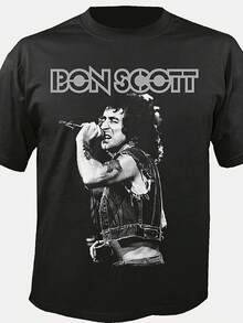 Camiseta de Bon Scott en tallas S-XXL hecha de tela suave y transpirable de 230G, perfecta para deportes casuales y lavable a máquina - Negro - Ver 2
