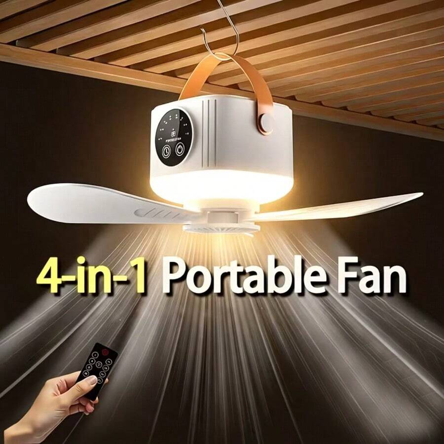 1pc Portable USB Charging Camping Fan With Lighting Function, Remote Control For Remote Control, Adjustable Wind Speed And Brightness, With Timing Function, Suitable For Outdoor Tents, Bedrooms, Dormitories And Travel, Detachable Fan Blades(1800mAh) - USB - View 1