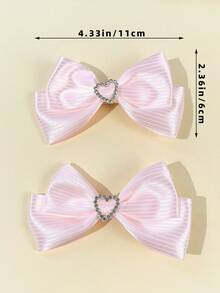 2pcs Women's Solid Color Heart & Bow Hair Clips,Hair Claws,Bobby Pin - Pink - View 4