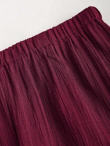 Conjunto de 2 piezas estilo francés relajado con camiseta sin mangas de cintura ceñida y pantalón ancho de pierna holgada, un conjunto de moda para mujeres - Burdeos - Ver 3