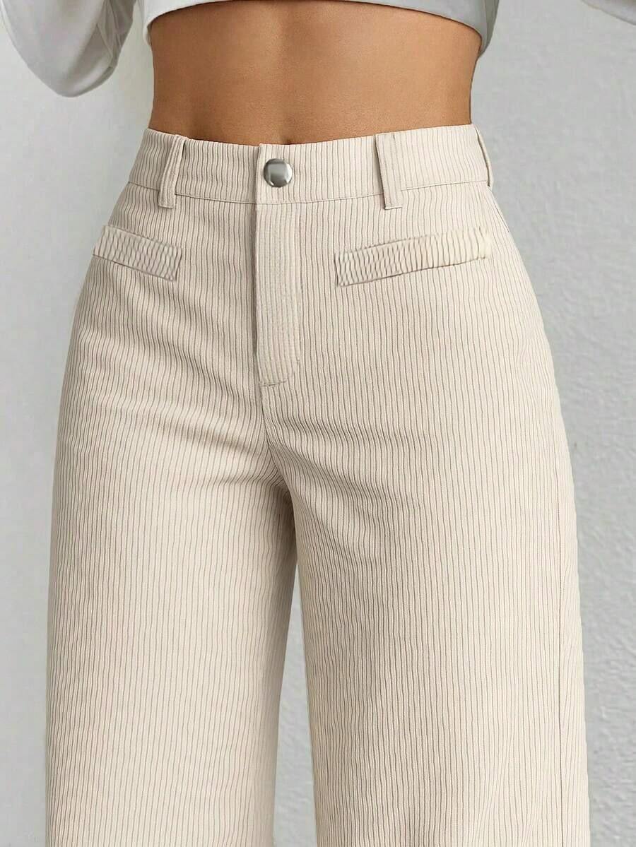 a Pantalones con bolsillo y cremallera de unicolor de poliéster, adecuados para uso diario en primavera, otoño e invierno, color negro - Albaricoque - Ver 1