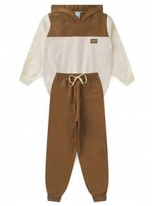 Boys' Winter Fleece Set With Hood, Pants And Jacket - Camel - View 2