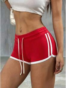 Pantalones cortos rojos para mujer corriendo fitness yoga moda casual playa moda sexy cordón prendas de vestir exteriores pantalones cortos - Rojo - Ver 1