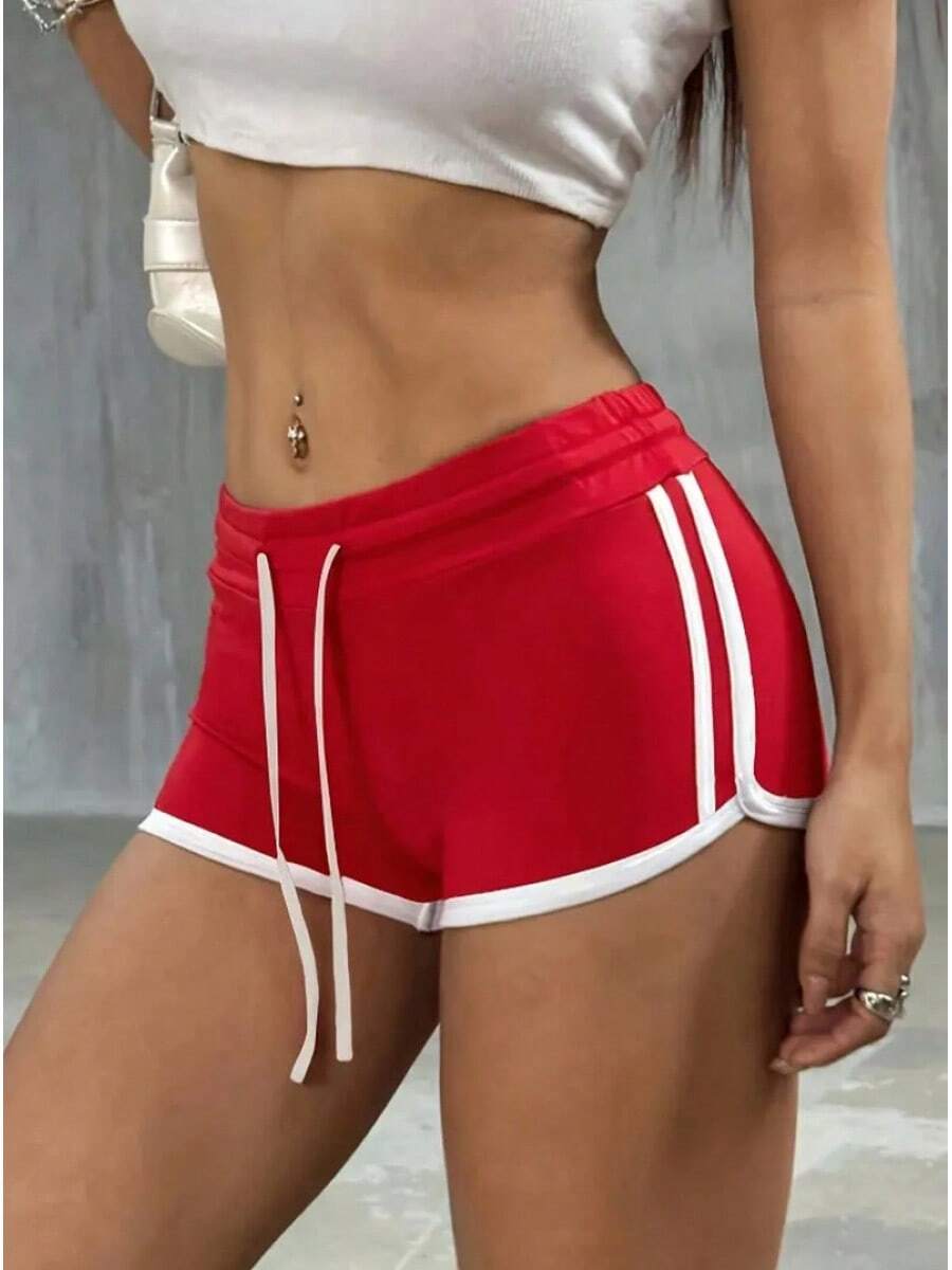 Pantalones cortos rojos para mujer corriendo fitness yoga moda casual playa moda sexy cordón prendas de vestir exteriores pantalones cortos - Rojo - Ver 1