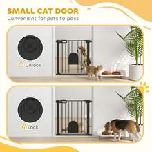 75-103 Cm Pet Safety Gate Pressure Fit Stair W/Small Door Double Locking - Black - View 5