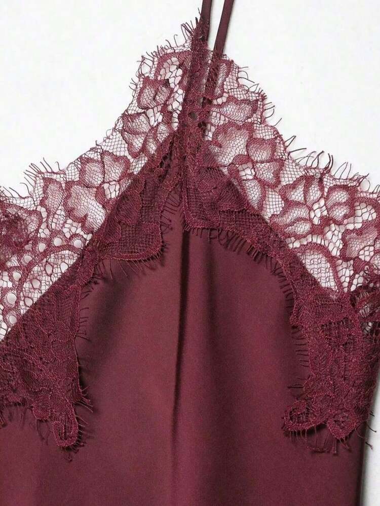 Nuevo Top de estilo lencería con decoración de encaje de moda europea para mujer, estilo veraniego - Carmesí - Añade 9