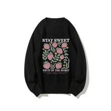 Nueva sudadera STAY SWEET con estampado de fresas, cuello redondo, estilo casual y holgado para otoño/invierno para mujer. - Negro - Ver 12