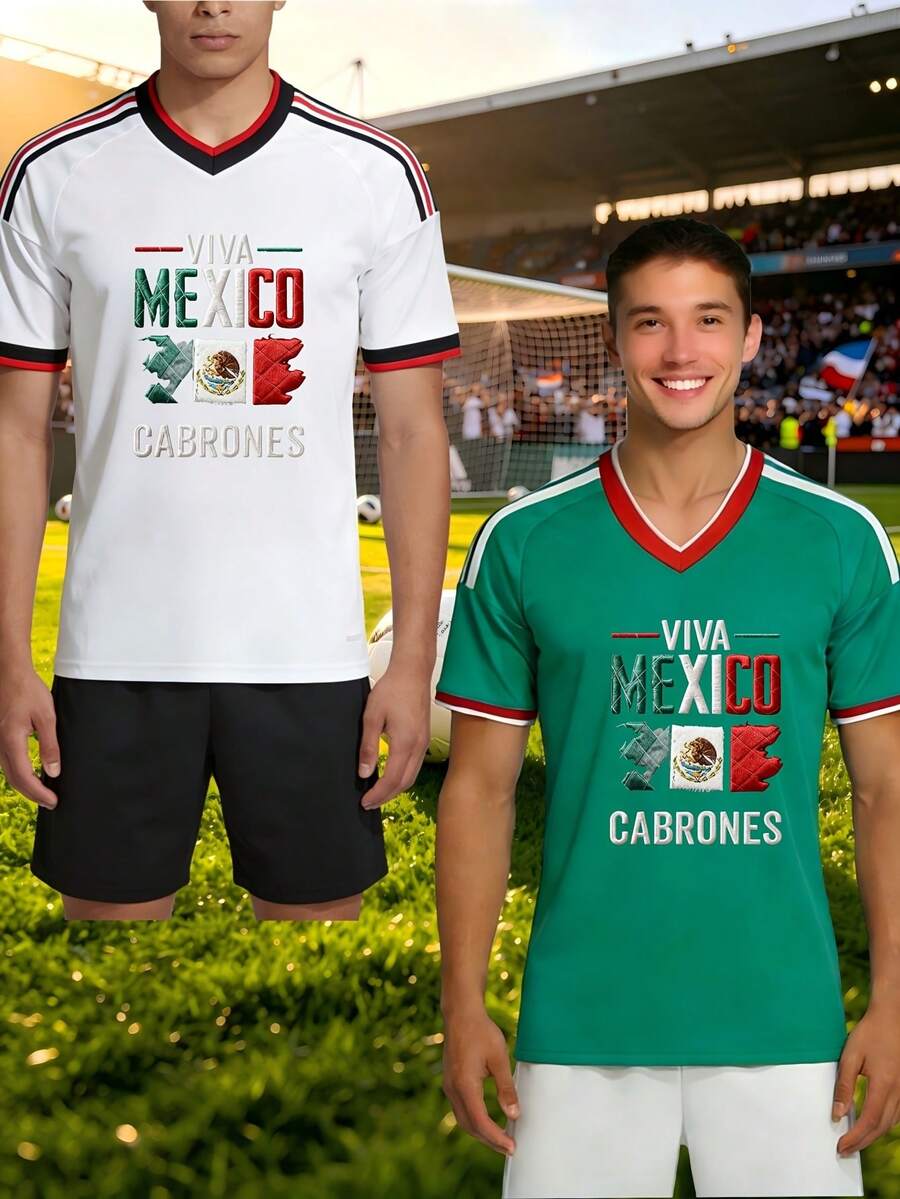 Mexico Soccer Jersey With Number 13 Green Football Shirt For Men And Women Casual Wear Sportswear Perfect Gift For Sports Fans Fashion Design Style Outdoor Leisure Activity Cute Cartoon Character Print Fun Party Wear - 黑與白 - 查看 1