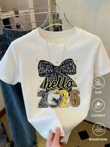 Camiseta de manga corta estampada para mujer. Perfecto para citas, desplazamientos diarios y salidas informales. Diseño clásico minimalista de cuello redondo, fácil de combinar y se adapta a todo tipo de cuerpos. - Blanco - Ver 8