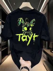 Camiseta de Algodón Puro de Alta Calidad, Estampado de Marca Moderna, Manga Corta, Talla Grande, Versátil y Casual para Hombres, Nueva Colección de Verano - Negro - Ver 6