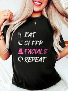 1 pieza de camiseta casual para mujer, 100% algodón, camiseta de esteticista con frases divertidas, regalo para esteticista, camiseta para mujer y hombre, de corte holgado, cómoda y suave, con cuello redondo, camiseta premium para mujer, estilo Y2K, camisetas de moda de verano, camisetas casuales de estilo urbano. - Negro - Ver 5