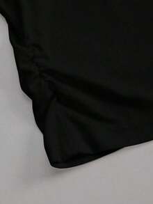 Camiseta de manga corta minimalista de unicolor para mujer, uso casual de todos los días - Negro - Ver 4
