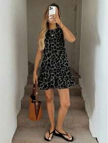 Vestido mini estampado para mujer, adecuado para primavera y verano - Multicolor - Ver 4