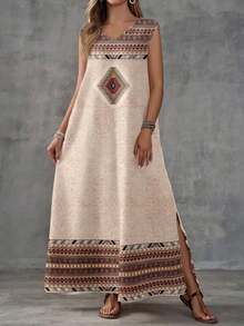 Vestido sin mangas con estampado geométrico para mujer - Multicolor 4 - Ver 5