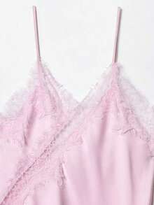 Seelio Nuevo Top de estilo lencería sexy con decoración de encaje, estilo europeo y americano, para mujer, color negro, para verano - Rosa - Ver 3