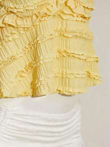 Blusa de tirantes de mujer con volantes de tela texturizada de unicolor para el verano y vacaciones - Amarillo claro - Ver 8