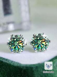 1 Cặp bông tai đính đá Moissanite 6 chấu bằng bạc Sterling 925 cao cấp 2 carat dành cho nữ, thích hợp để đeo hàng ngày, dự tiệc, ngày lễ, lễ tình nhân, ngày của mẹ, giáng sinh, lễ tạ ơn, quà tặng trang sức cho nữ - xanh lam - Xem 1
