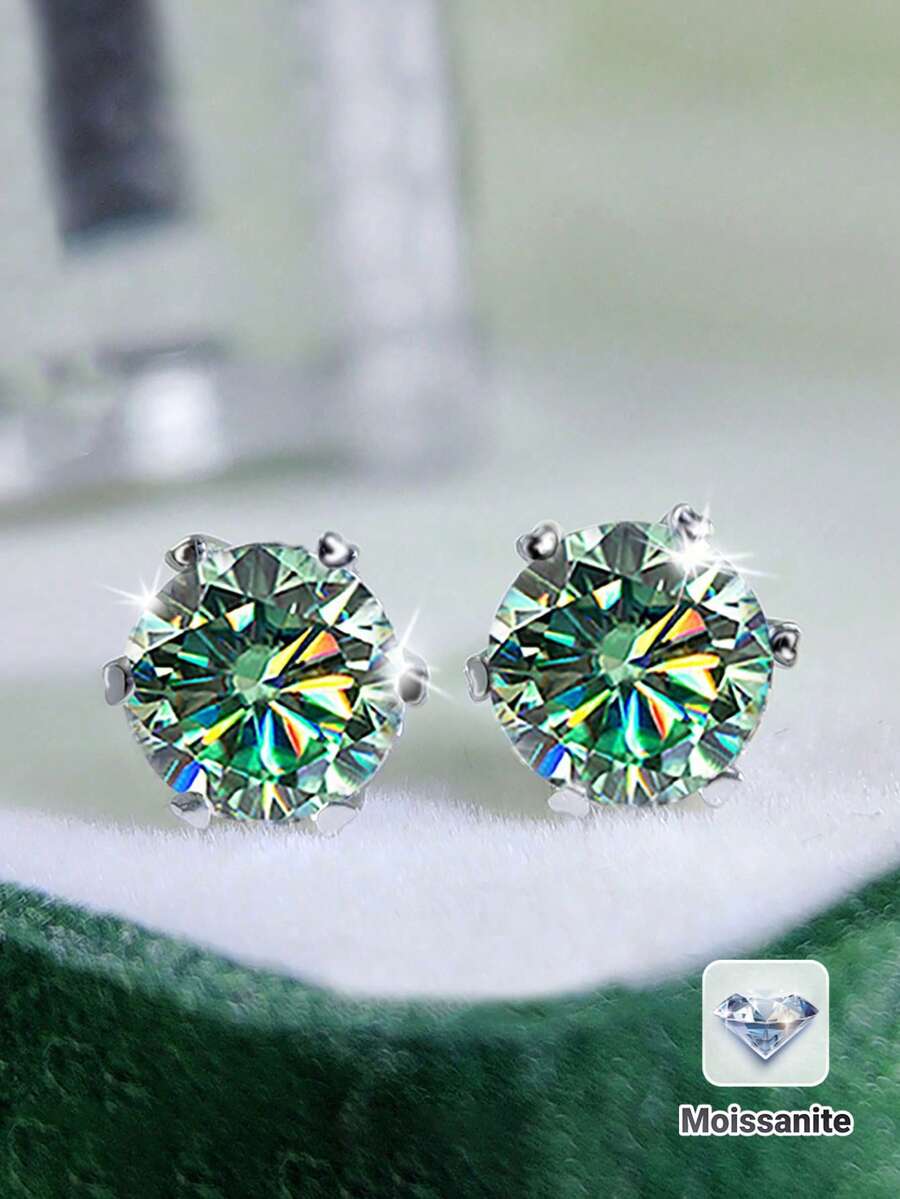 1 Cặp bông tai đính đá Moissanite 6 chấu bằng bạc Sterling 925 cao cấp 2 carat dành cho nữ, thích hợp để đeo hàng ngày, dự tiệc, ngày lễ, lễ tình nhân, ngày của mẹ, giáng sinh, lễ tạ ơn, quà tặng trang sức cho nữ - xanh lam - Xem 1