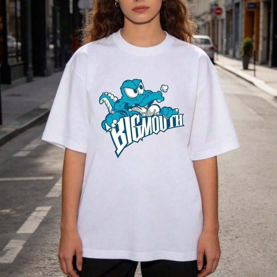 SOFT1pscCamiseta de Mujer con Estampado de Boca Grande, Camiseta Casual de Manga Corta con Cuello Redondo, Camiseta Deportiva Unisex de Algodón Suave y Transpirable para Mujer, Camiseta Casual de Verano con Cuello Redondo, Corte Clásico, Camiseta Lavable a Máquina para Fanáticos de Música, Anime, Películas y TV, Ropa Casual de Calle, Ropa Casual de Verano para Exteriores, Regalo Perfecto para Hombres y Mujeres, 100% Algodón, Clásica - Blanco - Ver 1