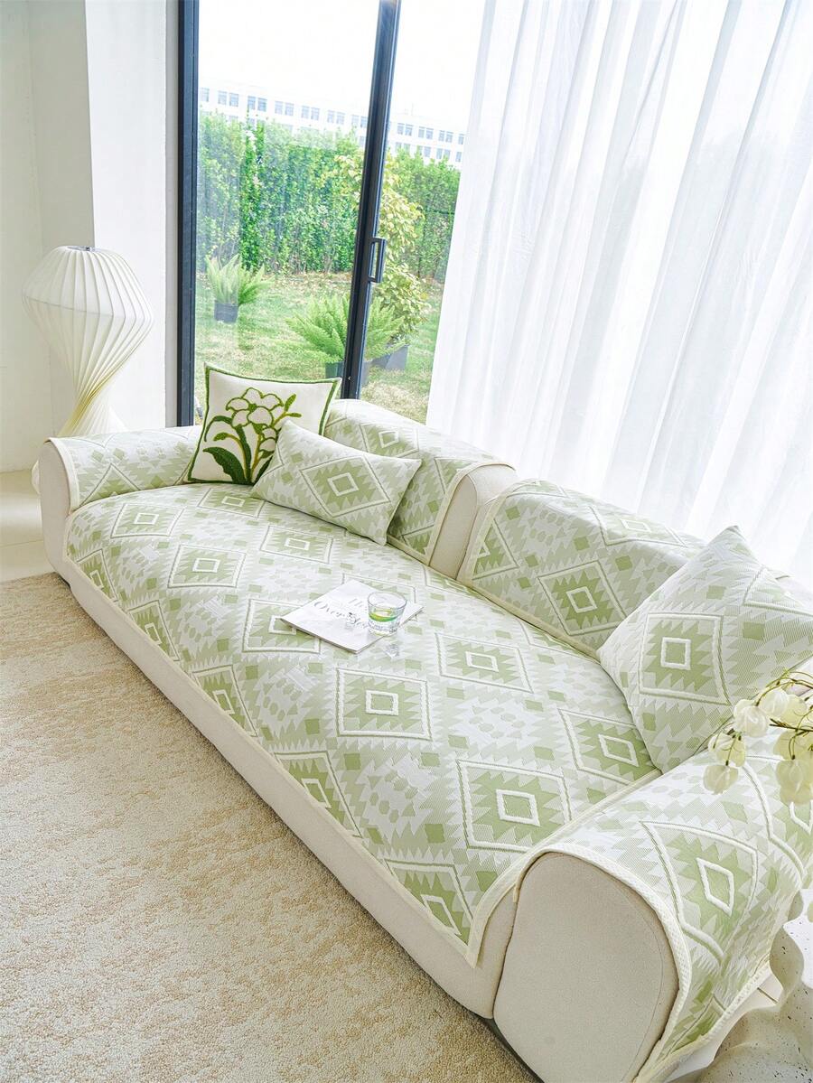 1 Đệm sofa lụa băng mát kiểu Bohemian, Thảm làm mát sofa mùa hè, Đệm chống trượt cố định mùa hè, Vải bọc tựa lưng chống trầy xước cho mèo, Thích hợp cho sofa chữ L và sofa 1/2/3/4 chỗ ngồi (1 chiếc). - màu xanh lá - Xem 1