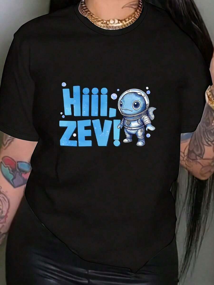 1 pieza Camiseta Hi Zev para Mujer con Estampado de Donuts - Manga Corta, Cuello Redondo, Estilo Casual, No es Adecuada para Usar con Blusa, Ideal para Verano y Primavera, Lavable a Máquina, Camiseta Básica para Uso Diario, Oficina o Combinaciones de Ropa, 180g 100% Algodón, Todos los diseños están impresos. Unisexo. - Negro - Ver 1