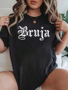 Camiseta 100% Algodón Bruja Día de Muertos Halloween Mexicano Bruja Latina para Mujer, Camiseta Holgada, Casual y Versátil, Estilo Y2k - Negro - Ver 1
