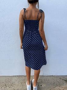 Women's Summer Dresses, Sleeveless Polka Dot Casual Dress With Pleated Elastic Waist And V-Neck, Beach Dress, Summer Dresses - 白色 - 查看 6