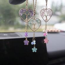 1pc Handmade Heart-Shaped Natural Stone Tree Of Life Car Pendant, Feng Shui Money Tree Car Decor, Tassel Tree Of Life Hanging Ornament - Money Tree - View 6