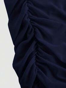 Vestido sin mangas con pliegues asimétricos de estilo vintage para mujer - Azul marino - Ver 3