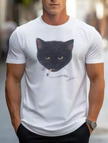Men's Casual Short Sleeve T-Shirt, 1 Piece, 100% Heavy Cotton - Comfortable Crew Neck, Soft And Adorable T-Shirts, Loose And Comfortable - White - View 5