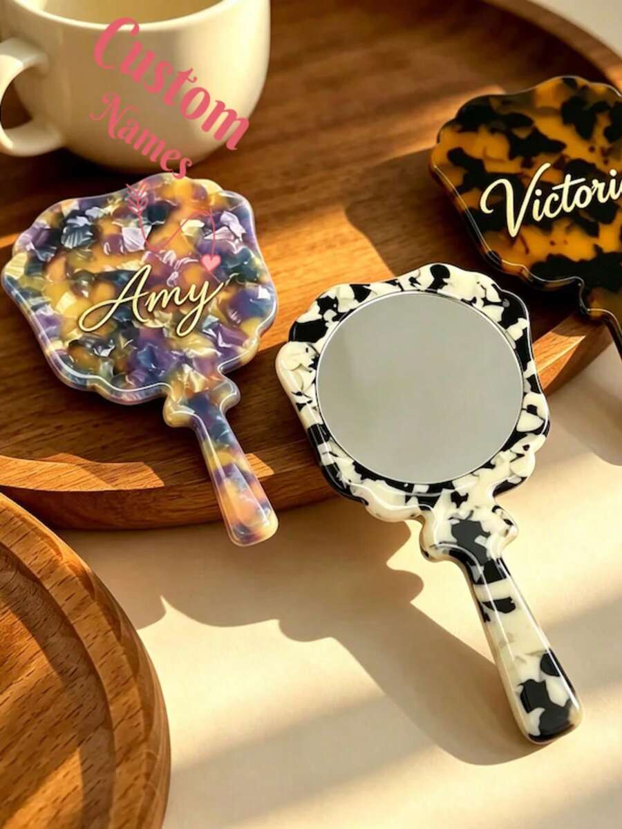 Personalized Custom Handheld Makeup Mirror, Wedding Bridesmaid Souvenir Gift, Ideal Holiday Gifts For Mom, Teachers And Best Friends - Multicolor - View 1