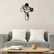 Decoración de pared para jardín exterior con impresión plana 2D de Jesús, decoración de pared de arte de la cruz, colgante de pared cristiano para interior y exterior, decoración del hogar, decoración de habitación, regalo de decoración de pared, cumpleaños y graduación - Negro - Ver 3