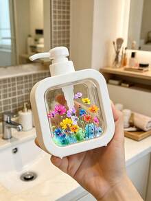 Künstlerischer Flüssigseifenspender mit lebhaftem Aquarell-Blumenmuster - modische Dekoration für Küchenspüle, Badezimmer und Büroschreibtisch. Dieser Flüssigkeitsbehälter ist leicht zu reinigen und verfügt über ein farbenfrohe Farbverlauf-Blütendesign, was ihn zu einem dekorativen Ausstellungsstück macht. - Verschiedenfarbig - Übersicht 3