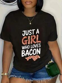 100% Algodón Solo Una Chica Que Ama El Bacon, El Barbacoa, La Gastronomía, La Carnivora, Camiseta - Negro - Ver 1