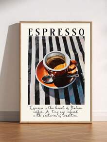 1 cái, Tranh treo tường canvas, Trang trí tường có khung, Tranh tường Espresso Ý cổ điển, Poster ly cà phê sọc xanh retro, Bản in nghệ thuật chủ đề Espresso hoa - Nhiều màu - Xem 2