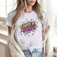 A Casual Women's Crew Neck T-Shirt With Prints, A Relaxed Fit, Stretchy And Breathable Fabric, Machine Washable, Versatile For All Seasons, Suitable For Everyday Wear, Fun Prints, Comfortable. 220g Cotton Essential Unisex T-Shirt, 220g Of Unique Softness. Designed To Fit Everyone, Men And Women Alike. Durable, High-Quality Fabric, Ready For Any Cut, Delicate To The Touch But Built To Last. Lightweight Tops For Women, Perfect For Fall Outfits, Vacation Wear, And New Year's Costumes. - 白色 - 查看 1