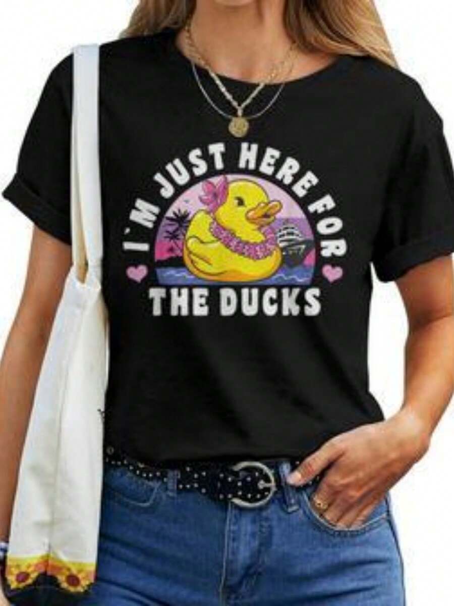 Cruise Duck I M Just Here for The Ducks Cruise Women T Shirt Thegiftio UK Compradores Navideños Ropa Urbana Moda Estampado de Dibujos Animados Material Transpirable Top de Cuello Redondo Compradores Navideños