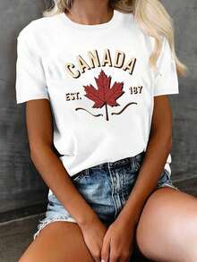 Elegante Camiseta de Comodidad Pura para Mujer con Emblema de Hoja de Arce Canadiense - Blanco - Ver 7
