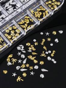 12 Mặt dây chuyền móng tay hình sao biển, vỏ sò, ốc xà cừ, cá ngựa, hợp kim, trang trí móng tay mùa hè, tự làm móng nghệ thuật kim loại sáng bóng dành cho nữ và bé gái, sử dụng tại salon. - Nhiều màu - Xem 3