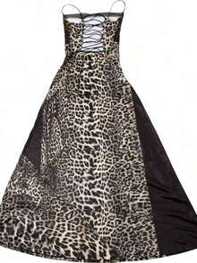 Dresses For WomenLeopard Print Strapless Maxi Dress High-Waist Slim Fit Lace Panel Gown For Valentine's Date NightLoose And Comfortablevestidos De Mujer - 豹紋 - 查看 6